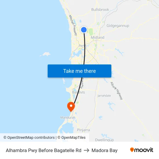 Alhambra Pwy Before Bagatelle Rd to Madora Bay map