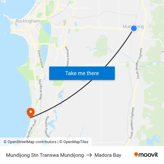 Mundijong Stn Transwa Mundijong to Madora Bay map