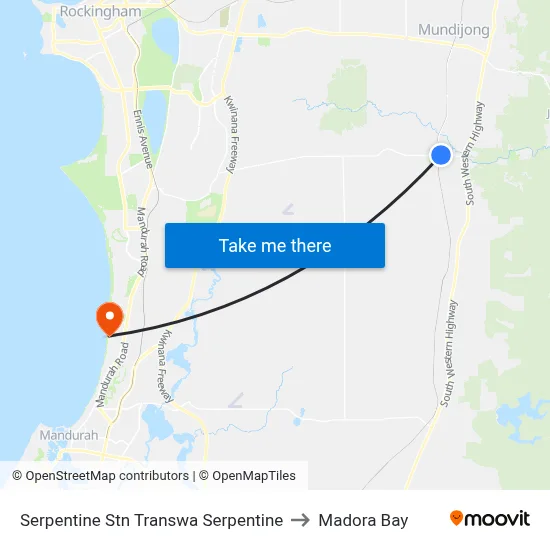 Serpentine Stn Transwa Serpentine to Madora Bay map