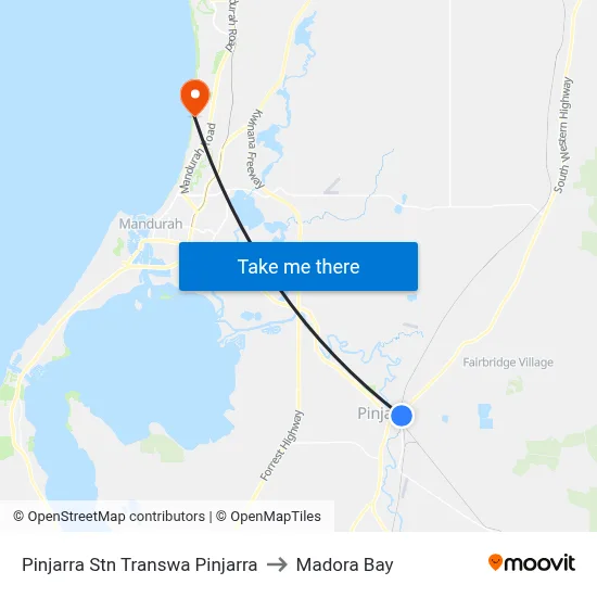 Pinjarra Stn Transwa Pinjarra to Madora Bay map
