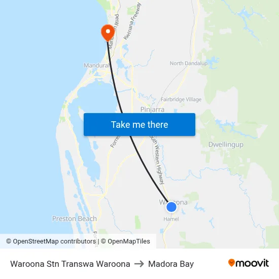 Waroona Stn Transwa Waroona to Madora Bay map