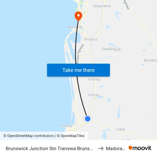 Brunswick Junction Stn Transwa Brunswick Junction to Madora Bay map