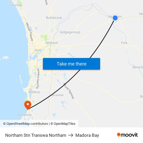 Northam Stn Transwa Northam to Madora Bay map