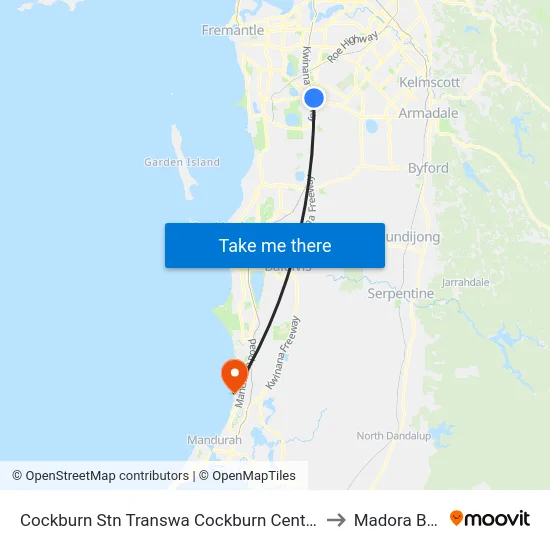 Cockburn Stn Transwa Cockburn Central to Madora Bay map