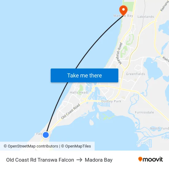 Old Coast Rd Transwa Falcon to Madora Bay map