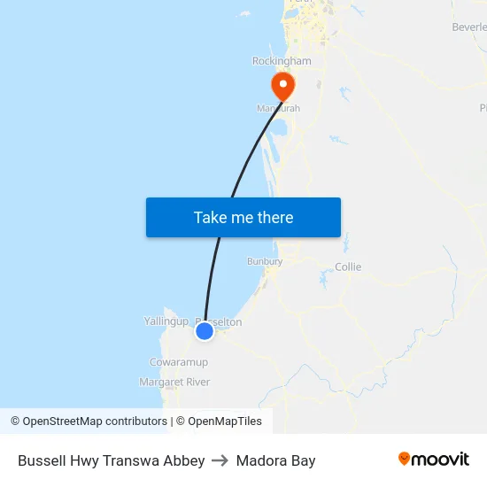 Bussell Hwy Transwa Abbey to Madora Bay map