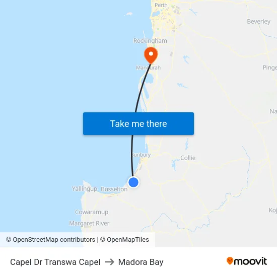 Capel Dr Transwa Capel to Madora Bay map