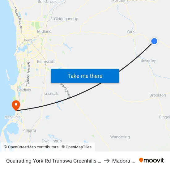 Quairading-York Rd Transwa Greenhills Turnoff to Madora Bay map
