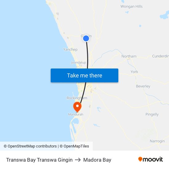 Transwa Bay Transwa Gingin to Madora Bay map