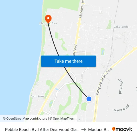 Pebble Beach Bvd After Dearwood Glade to Madora Bay map