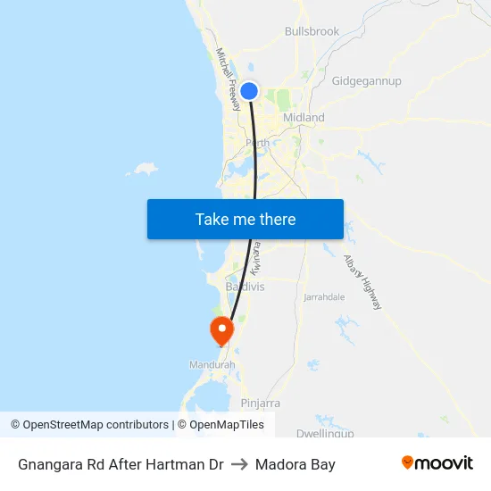 Gnangara Rd After Hartman Dr to Madora Bay map