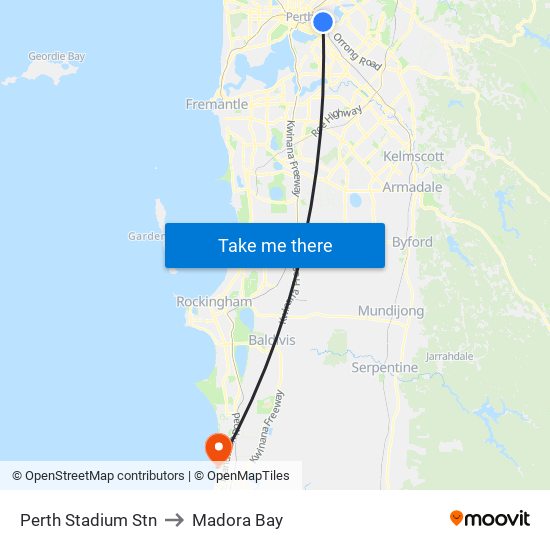 Perth Stadium Stn to Madora Bay map