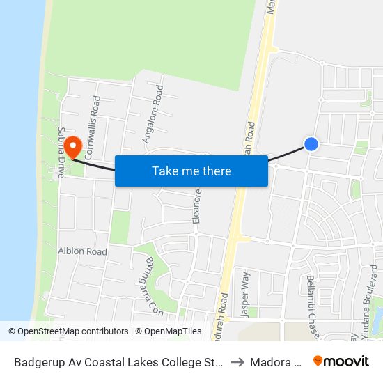 Badgerup Av Coastal Lakes College Stand 4 to Madora Bay map