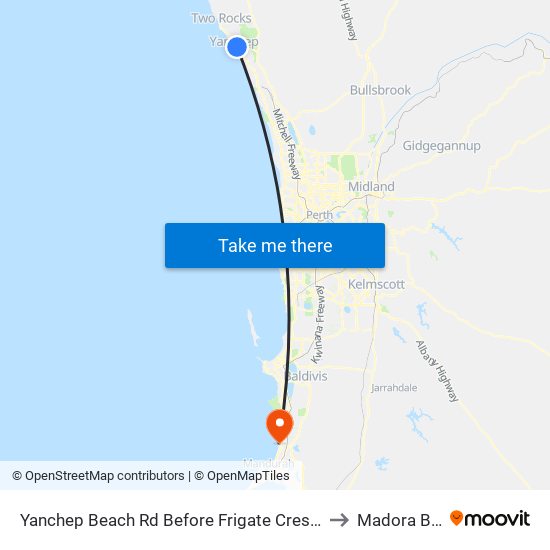 Yanchep Beach Rd Before Frigate Crescent to Madora Bay map