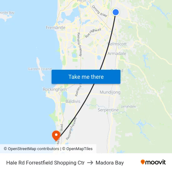 Hale Rd Forrestfield Shopping Ctr to Madora Bay map