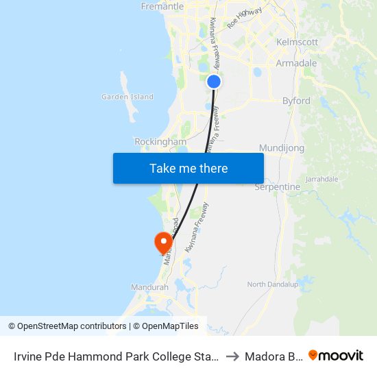 Irvine Pde Hammond Park College Stand 1 to Madora Bay map