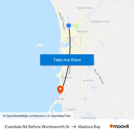 Evandale Rd Before Wordsworth Dr to Madora Bay map