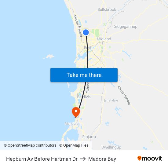 Hepburn Av Before Hartman Dr to Madora Bay map