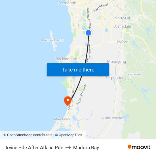 Irvine Pde After Atkins Pde to Madora Bay map