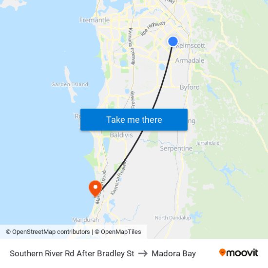 Southern River Rd After Bradley St to Madora Bay map