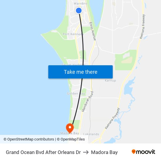 Grand Ocean Bvd After Orleans Dr to Madora Bay map
