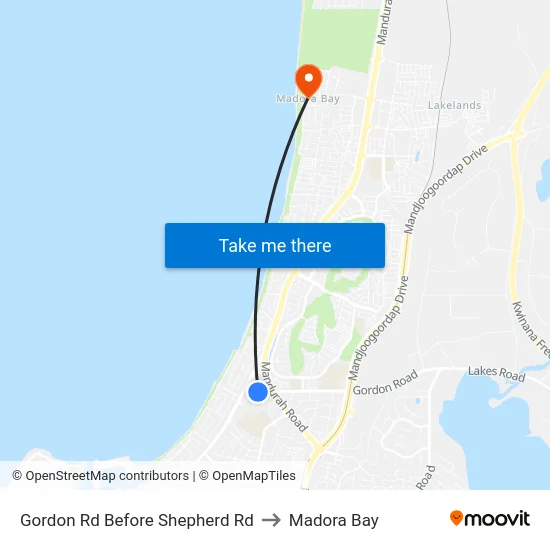 Gordon Rd Before Shepherd Rd to Madora Bay map