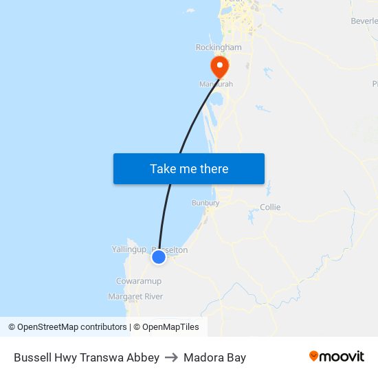 Bussell Hwy Transwa Abbey to Madora Bay map