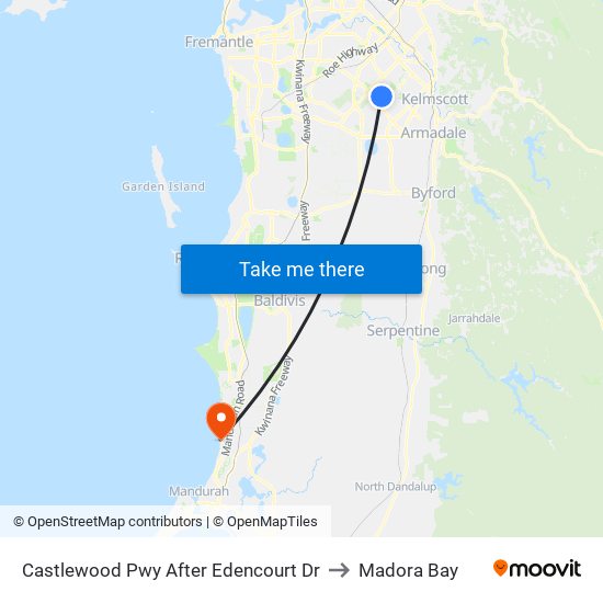 Castlewood Pwy After Edencourt Dr to Madora Bay map