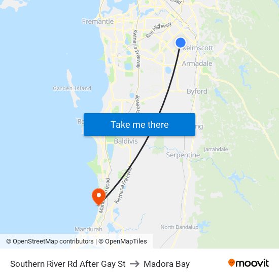 Southern River Rd After Gay St to Madora Bay map