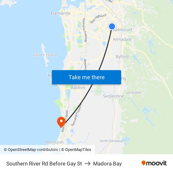 Southern River Rd Before Gay St to Madora Bay map