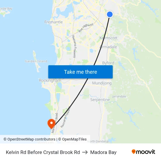 Kelvin Rd Before Crystal Brook Rd to Madora Bay map