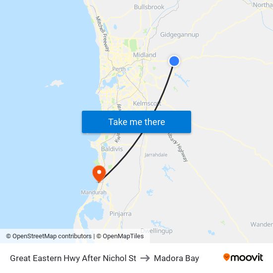 Great Eastern Hwy After Nichol St to Madora Bay map