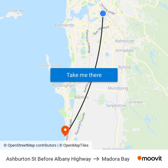 Ashburton St Before Albany Highway to Madora Bay map