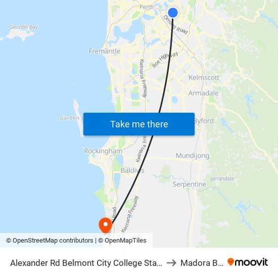 Alexander Rd Belmont City College Stand 1 to Madora Bay map