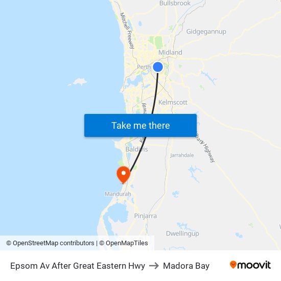 Epsom Av After Great Eastern Hwy to Madora Bay map