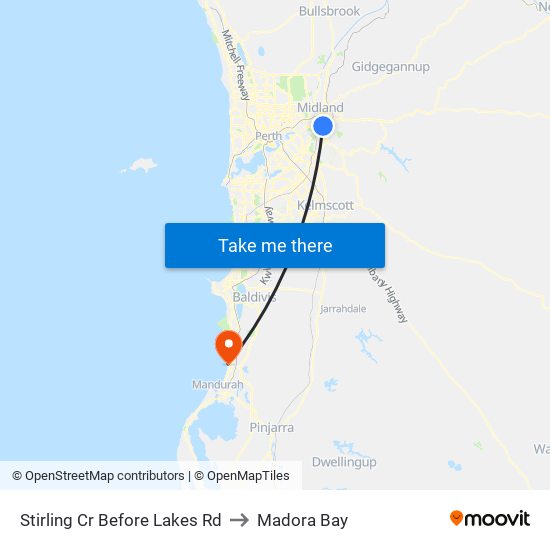 Stirling Cr Before Lakes Rd to Madora Bay map