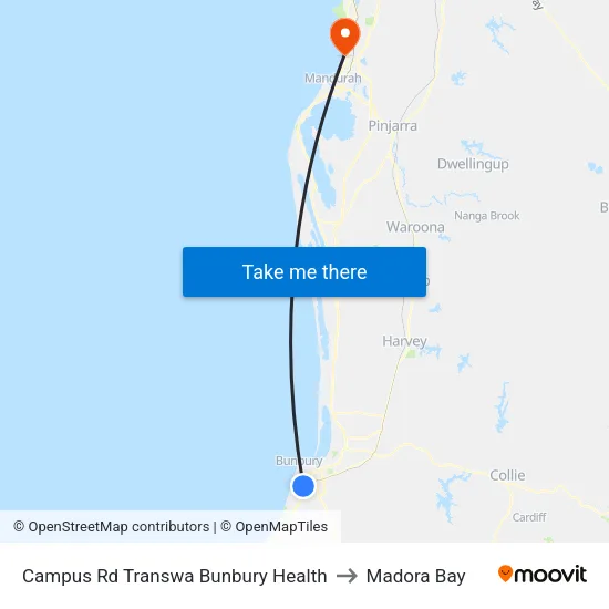 Campus Rd Transwa Bunbury Health to Madora Bay map