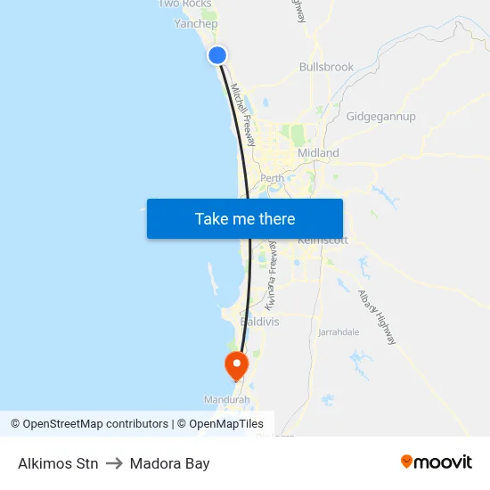 Alkimos Stn to Madora Bay map