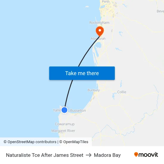 Naturaliste Tce After James Street to Madora Bay map