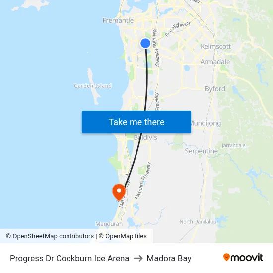 Progress Dr Cockburn Ice Arena to Madora Bay map