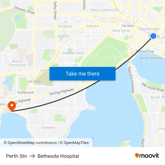 Perth Stn to Bethesda Hospital map