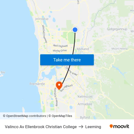 Valinco Av Ellenbrook Christian College to Leeming map