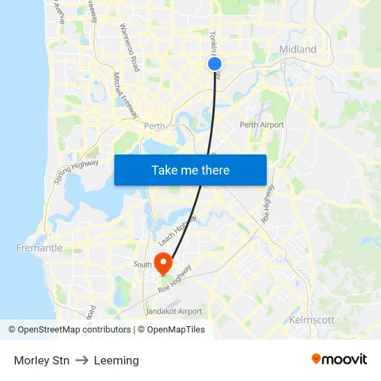 Morley Stn to Leeming map
