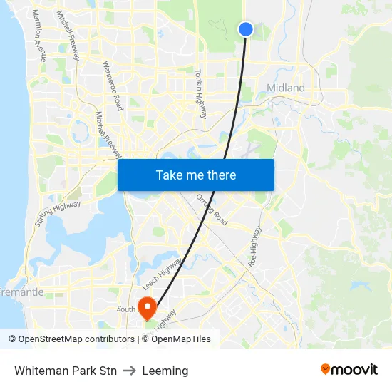 Whiteman Park Stn to Leeming map