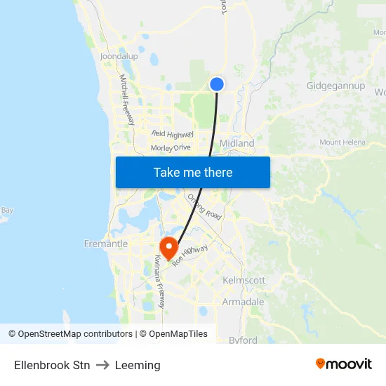 Ellenbrook Stn to Leeming map