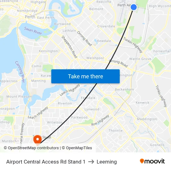 Airport Central Access Rd Stand 1 to Leeming map