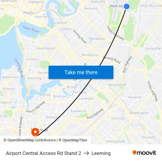 Airport Central Access Rd Stand 2 to Leeming map