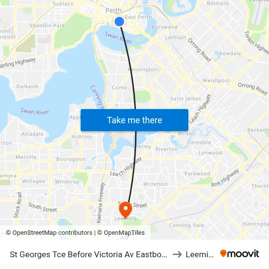 St Georges Tce Before Victoria Av Eastbound to Leeming map