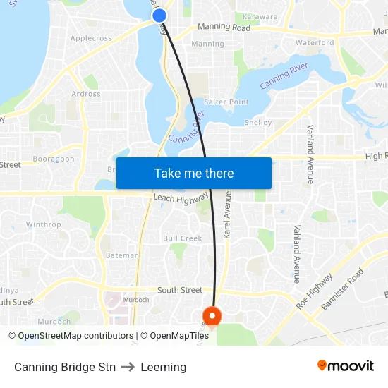Canning Bridge Stn to Leeming map