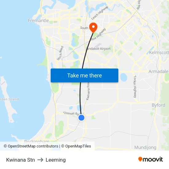 Kwinana Stn to Leeming map
